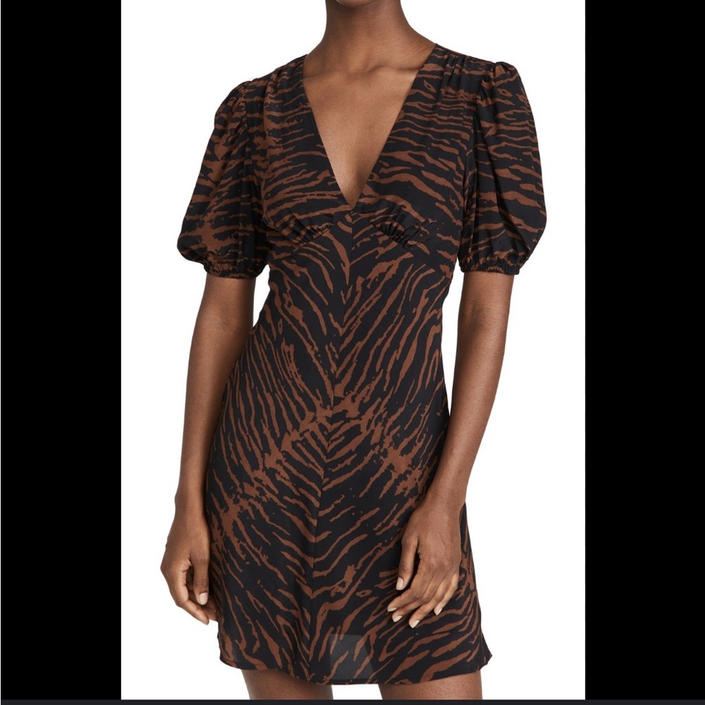 STAUD Brown and Black Tiger-Print Mini Dress